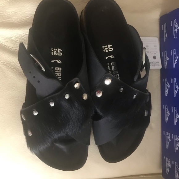 Birkenstock tunis leather fur sandals sz 4… - Picture 7 of 10